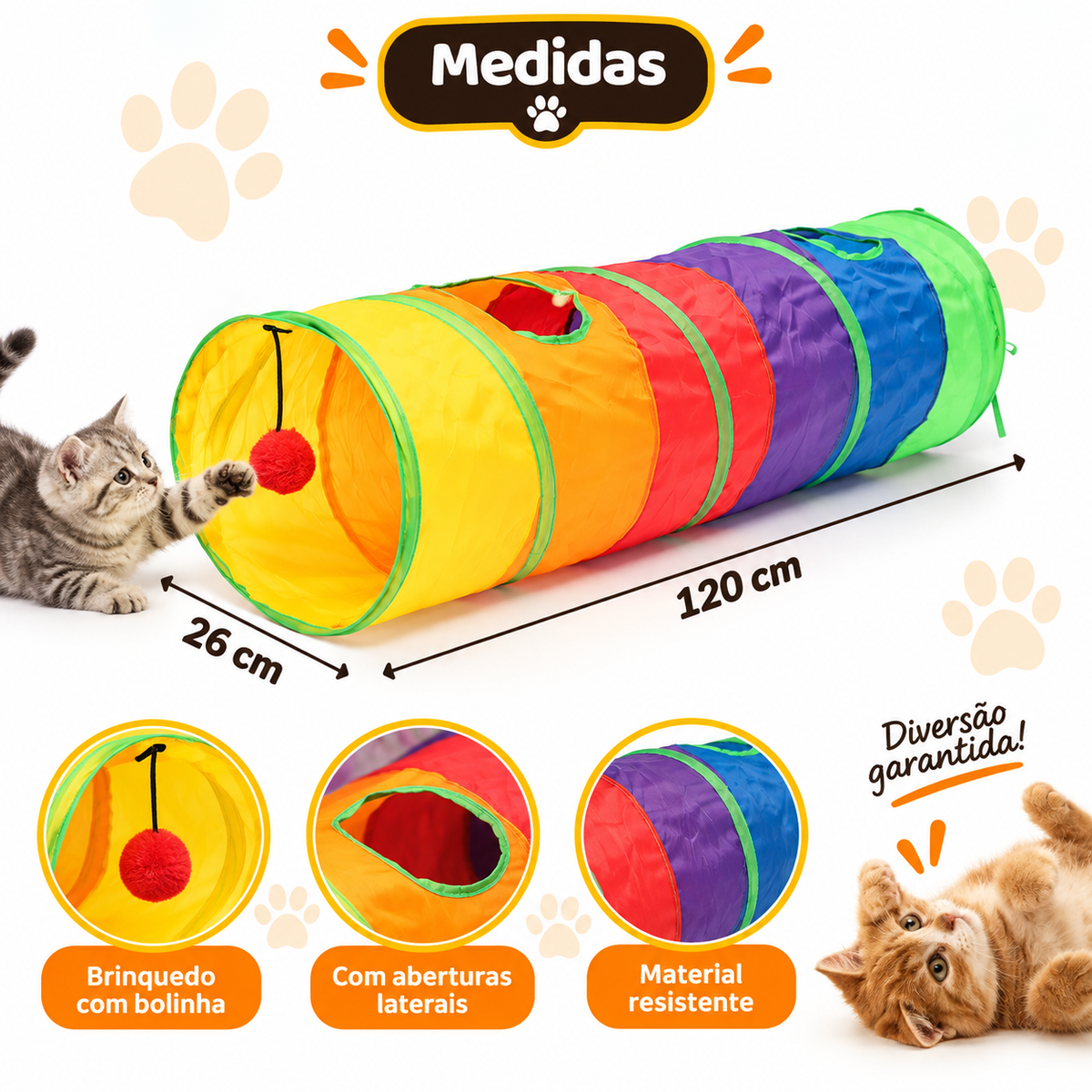 Brinquedo Interativo Para Gatos Túnel Labirinto Colorido