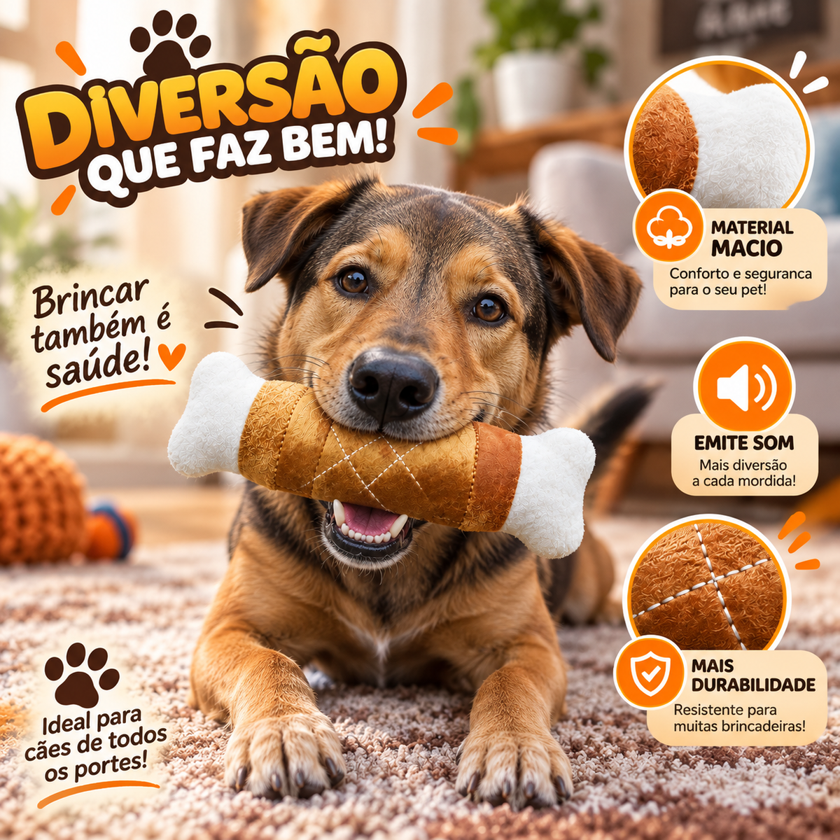 Brinquedo  Coxa Frango Pelúcia Pet Para Cachorro E Gatos Com Apito