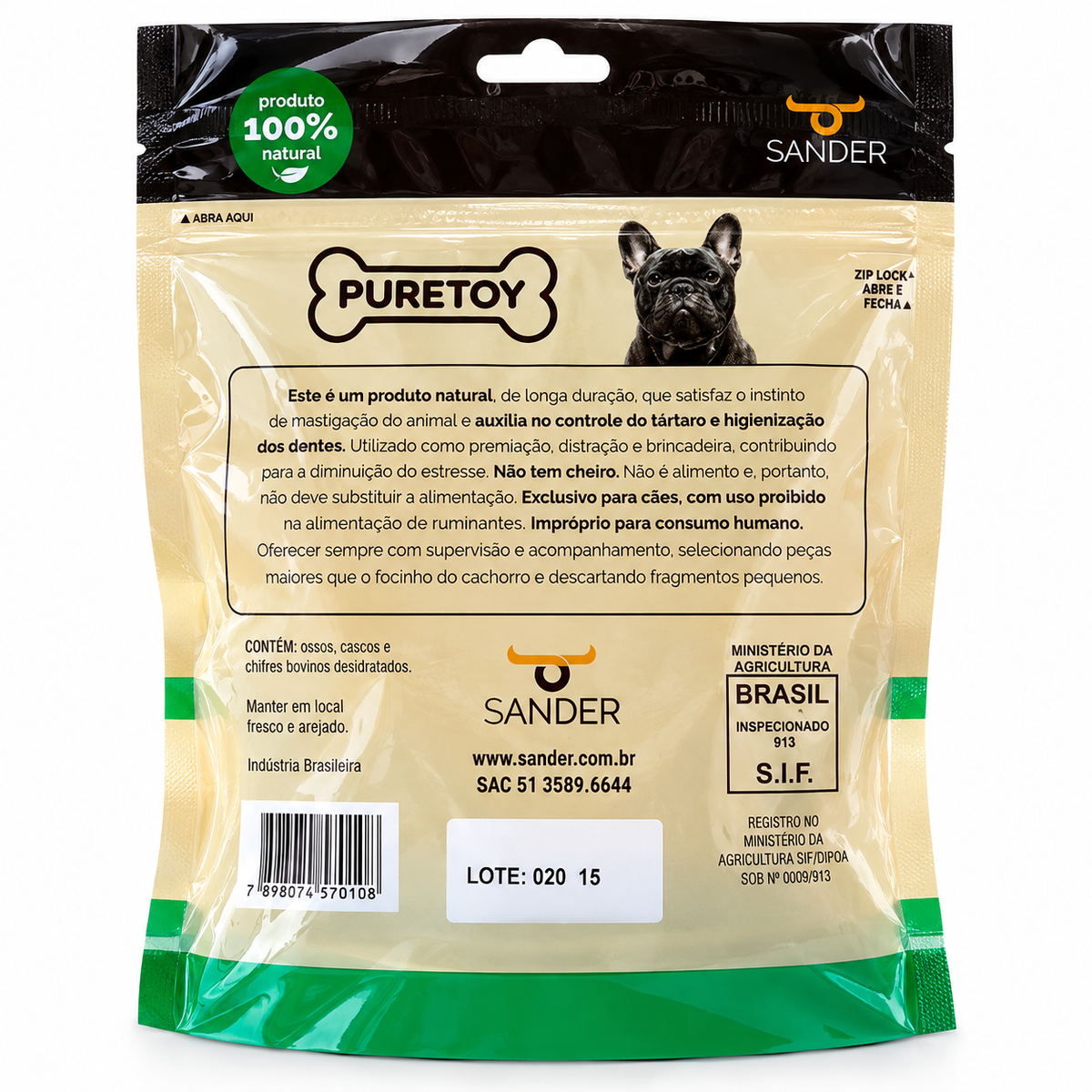 Mordedor Natural para Cachorro Casco Bovino Puretoy 3 Unid