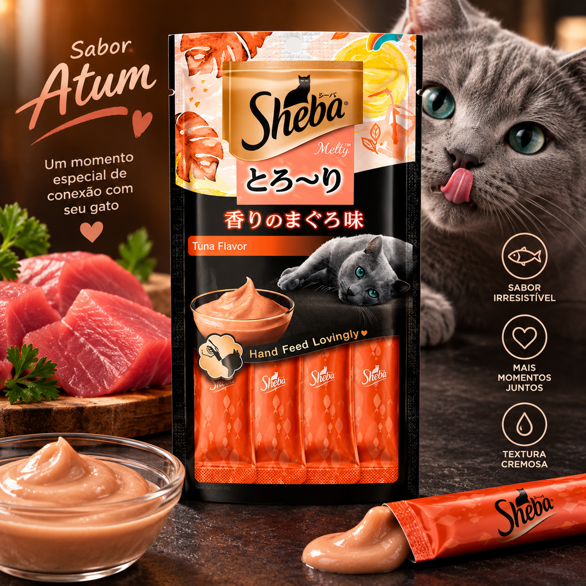 Petisco Sheba Cremoso Churu Para Gatos Sabor Atum 4 Unidades