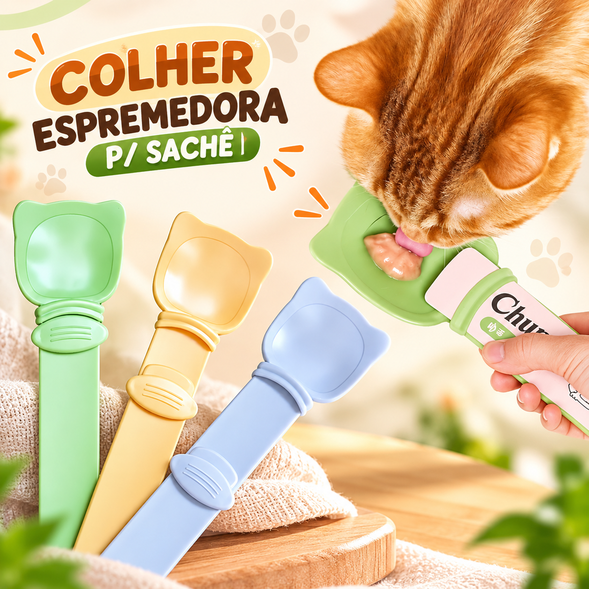 Colher Espremedora Sachê Gato Petisco Wanpy Churu