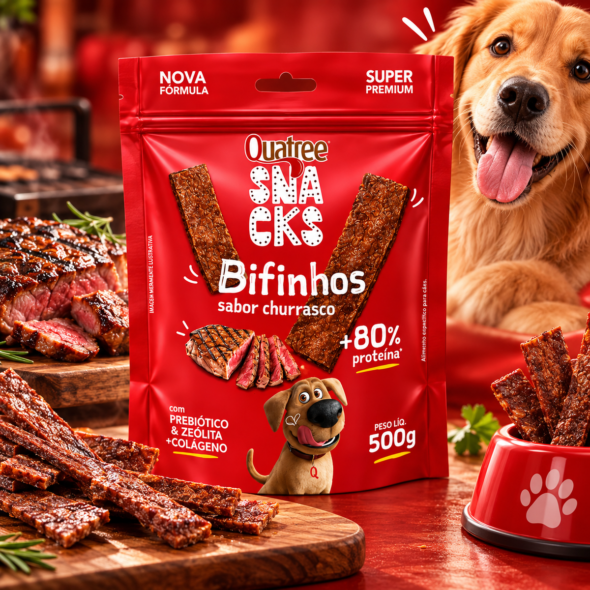 Petisco Quatree Snacks Bifinhos Macios Churrasco 500g