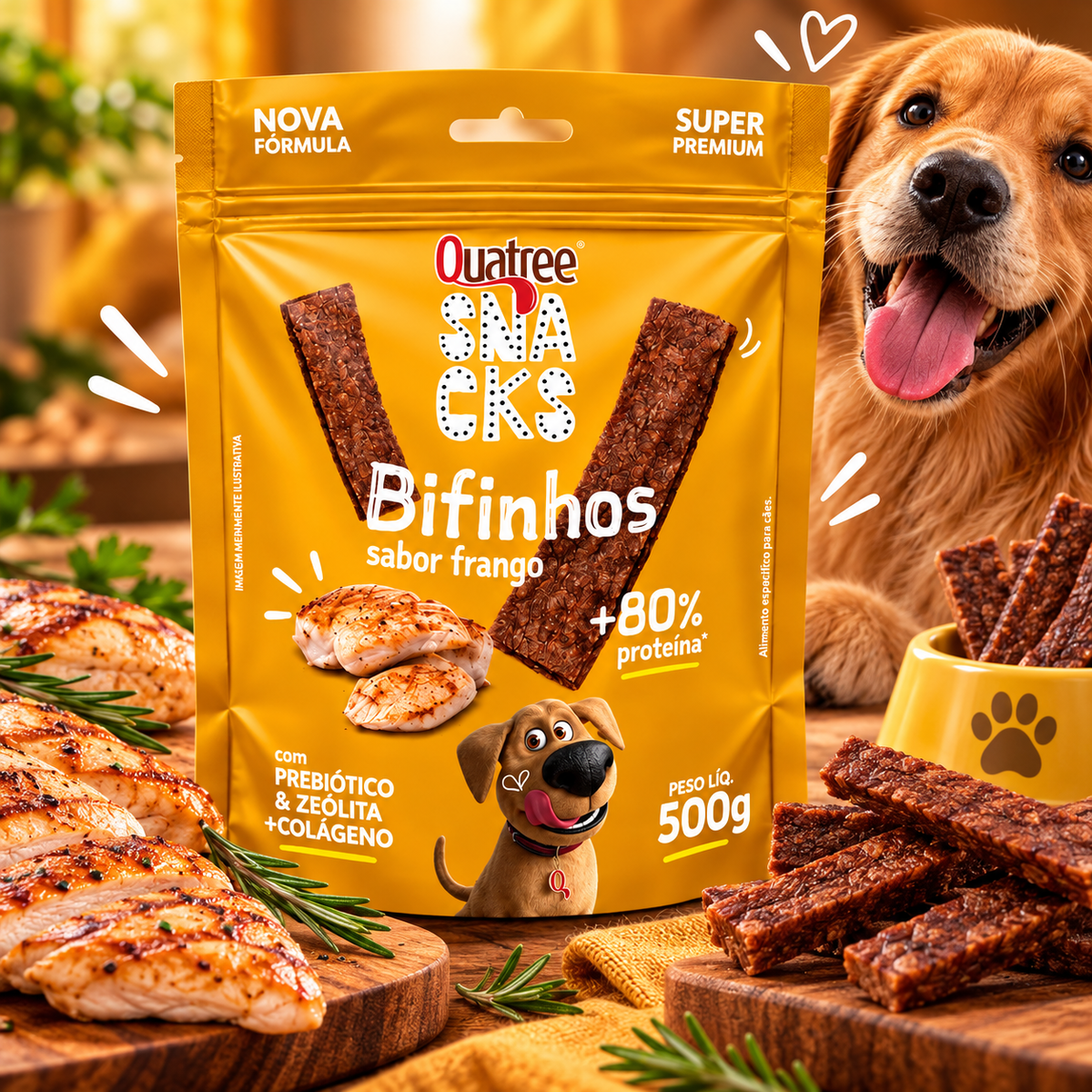 Petisco Quatree Snacks Bifinhos Macios Frango 500g