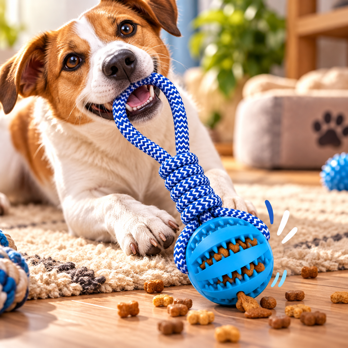 Brinquedo Pet Mordedor Corda Bolinha Interativo Cães Azul