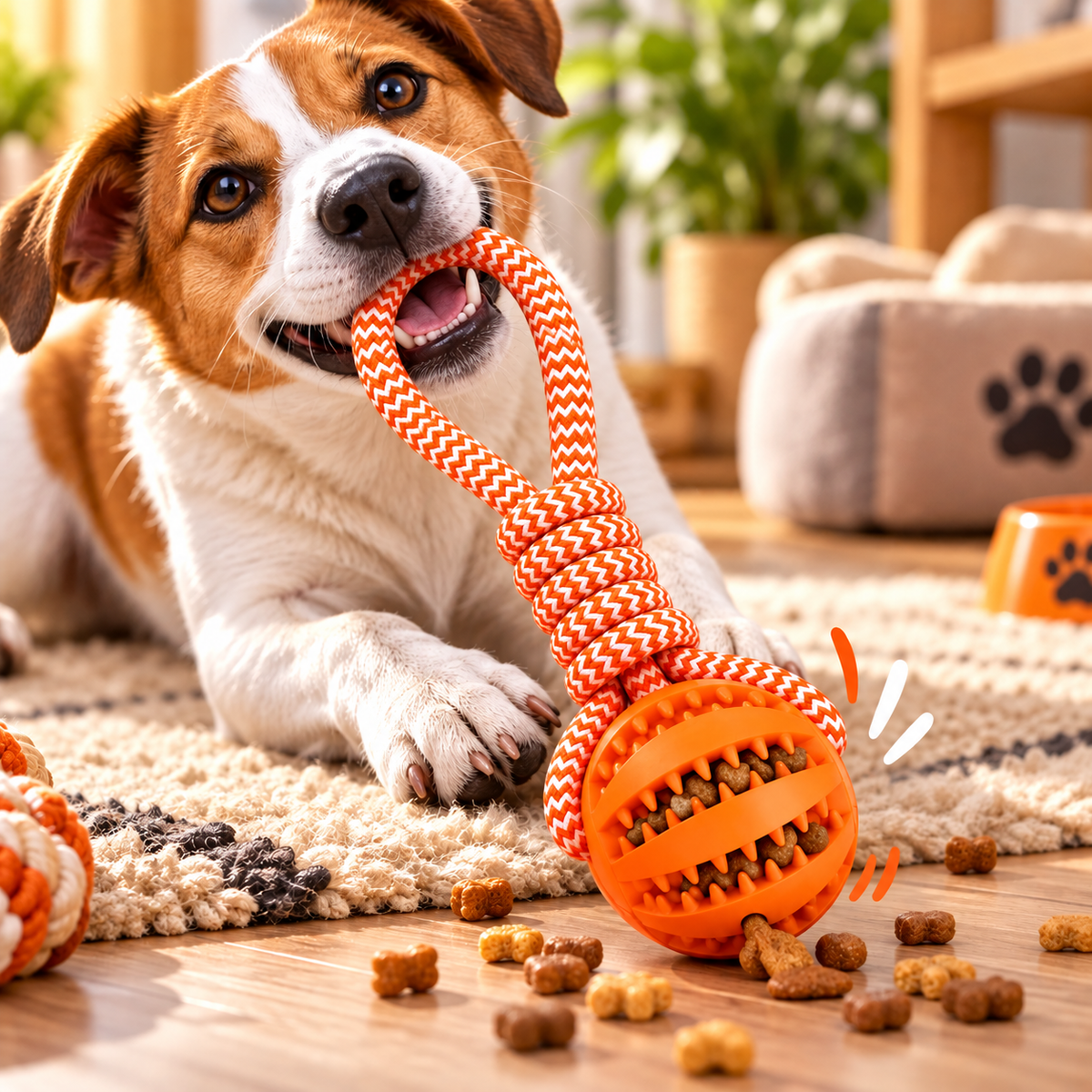 Brinquedo Pet Mordedor Corda Bolinha Interativo Cães Laranja