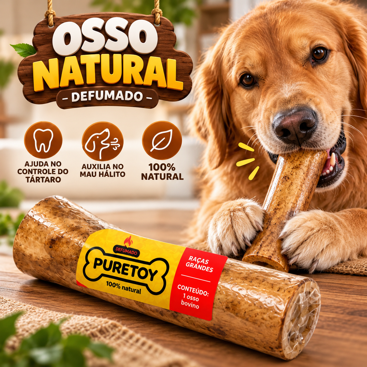 Mordedor para cachorro Natural Osso Bovino - Defumado Puretoy M/G