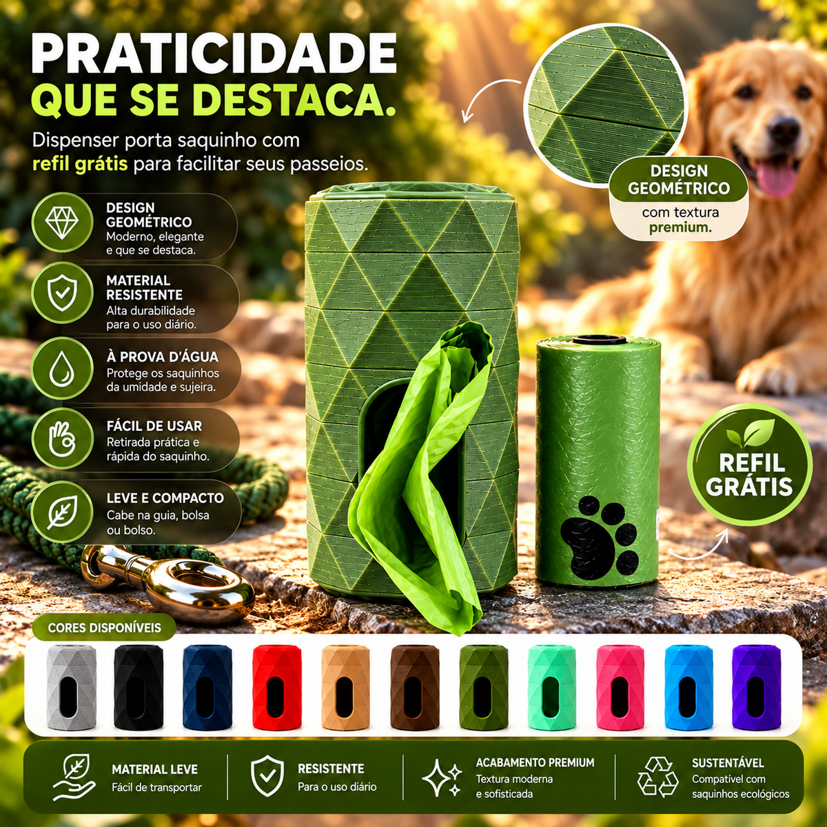 Porta Saquinho Cata Caca para Cachorro Pet com Alça Dispenser Higiênico para Passeio