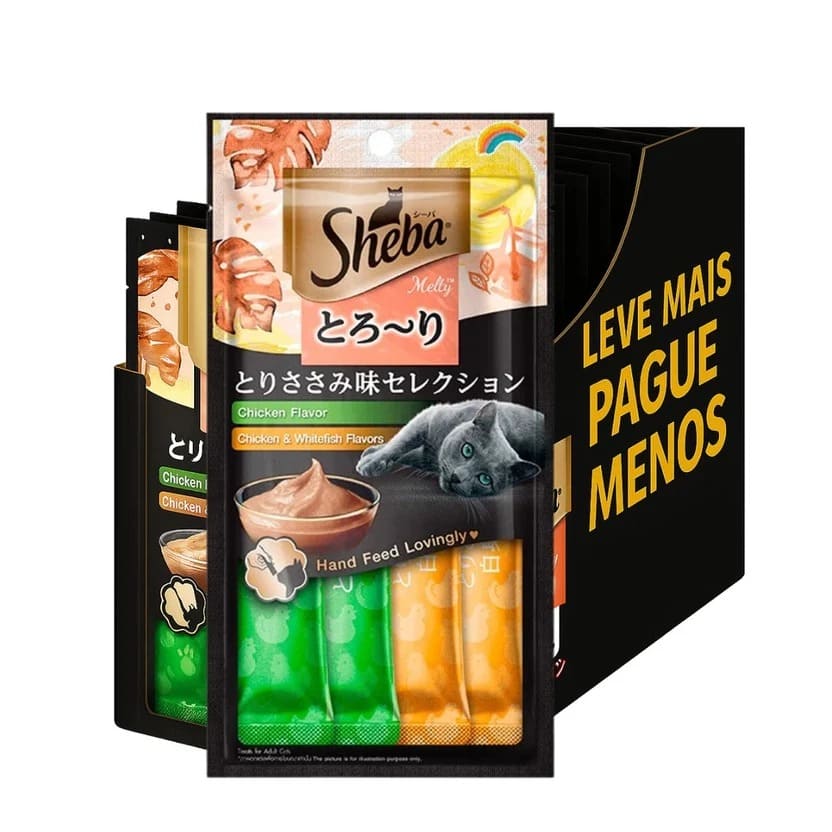 Kit Econômico Sheba Cremoso Petisco Para Gatos Sabor Frango e Peixe