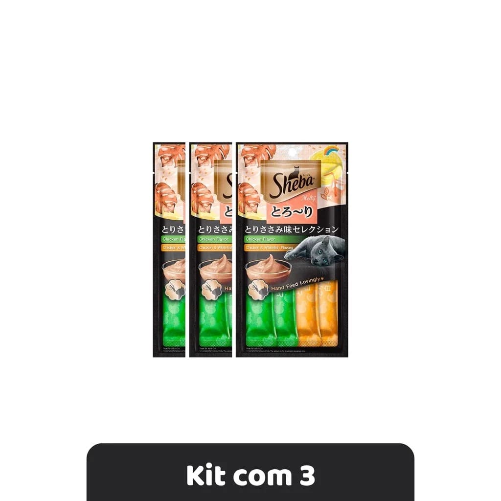 Kit Econômico Sheba Cremoso Petisco Para Gatos Sabor Frango e Peixe