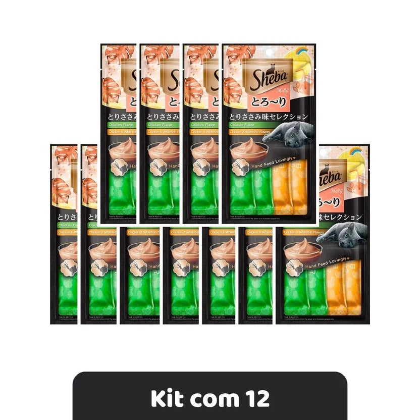 Kit Econômico Sheba Cremoso Petisco Para Gatos Sabor Frango e Peixe