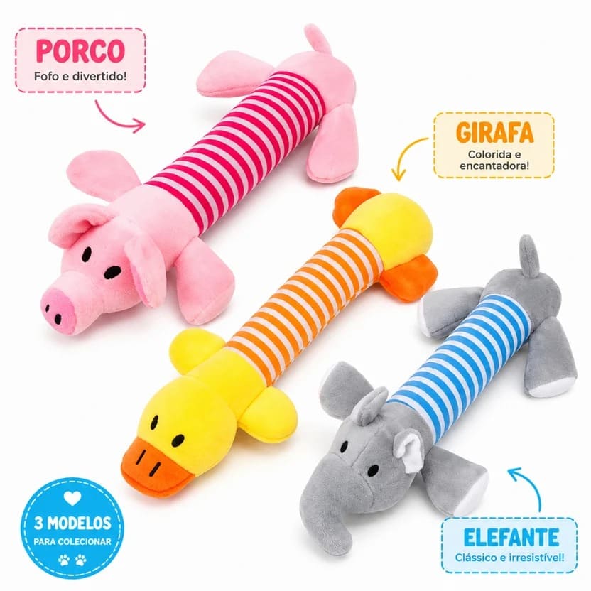 Brinquedo Bichinhos de Pelúcias Animais com Apito para Cachorro Gatos