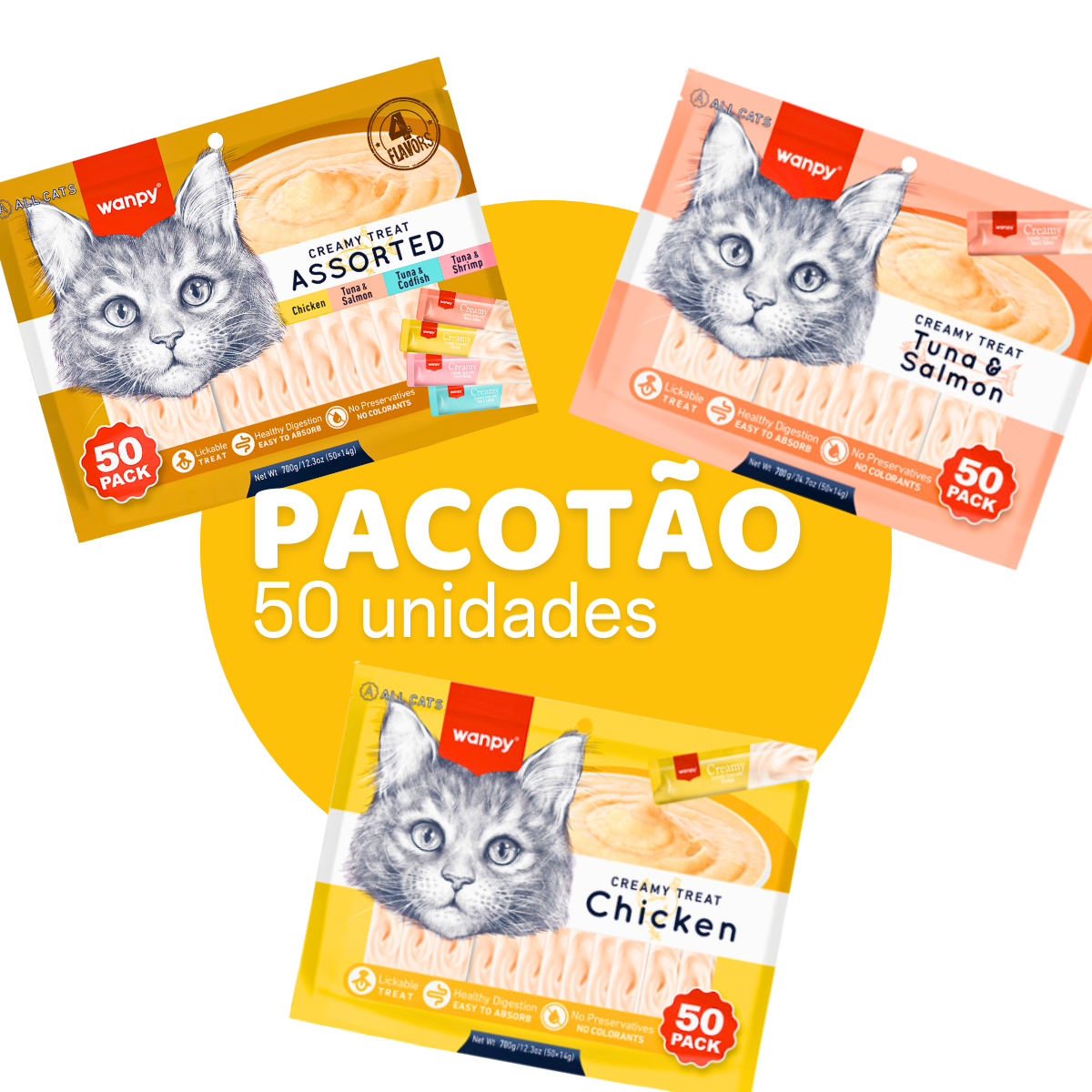 Pacote Wanpy Petiscos Truly Creamy P/ Gatos Atum e Salmão
