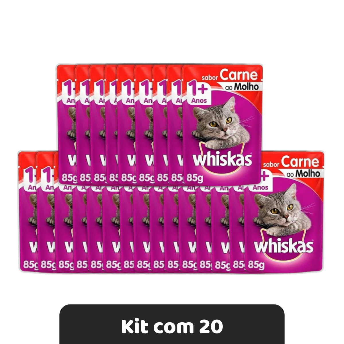 Kit 20und Whiskas Sache Para Gatos Carne Ao Molho 85g