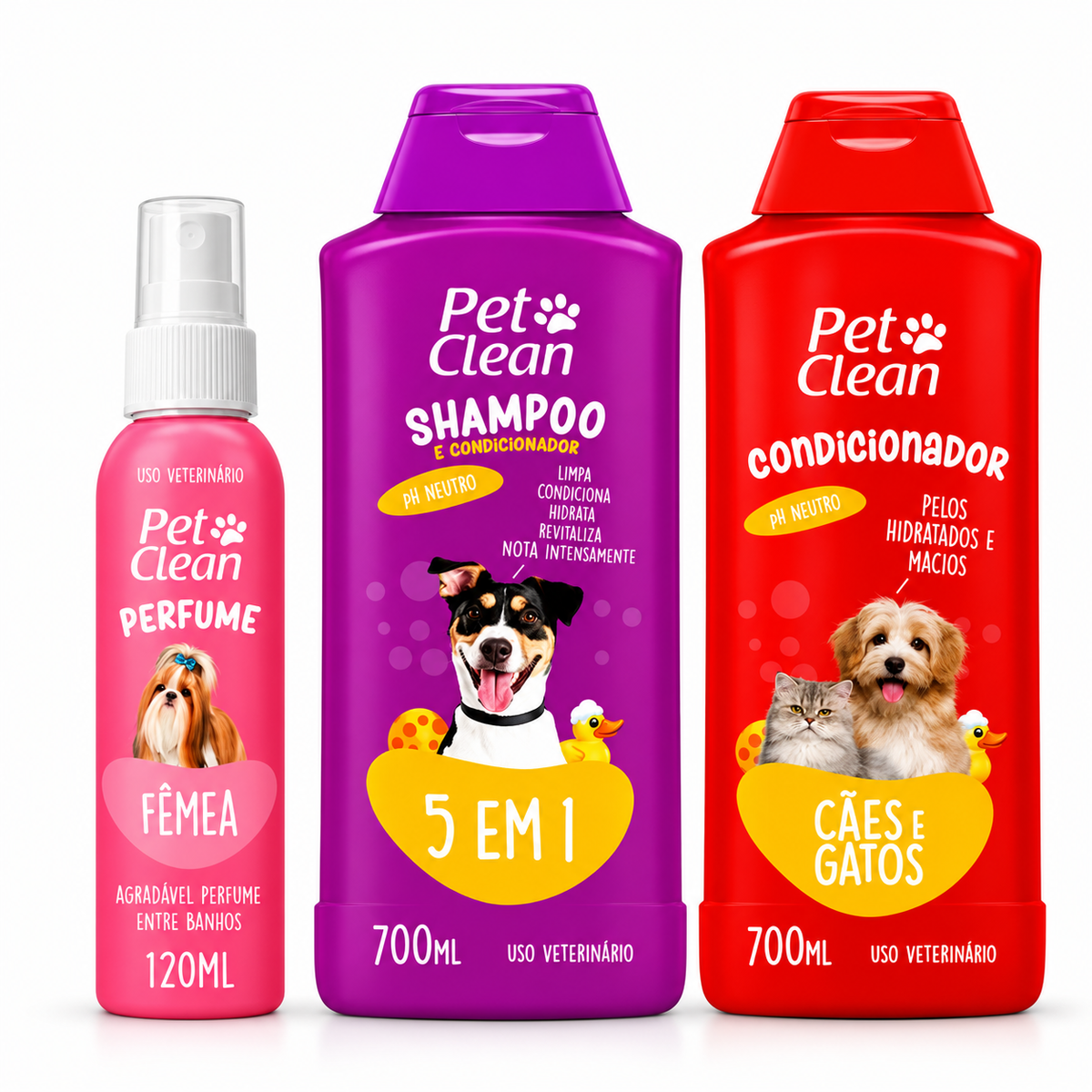 Kit Pet Shampoo 5 em 1 Creme Condicionador e Perfume Para Cachorro Pet Clean