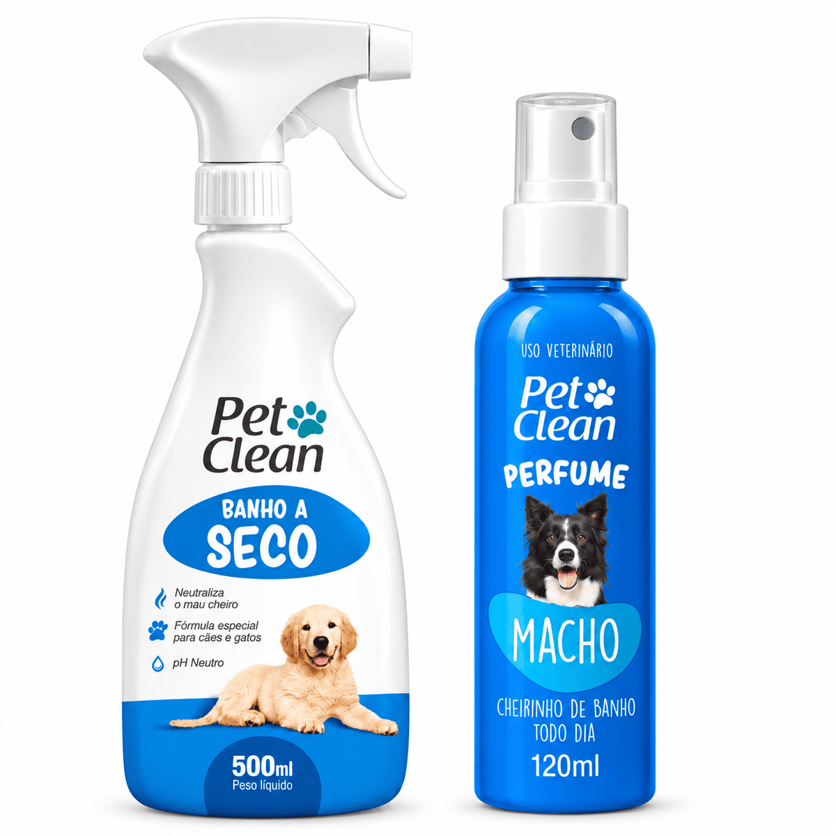Kit Banho a Seco 500 ml e Perfume  Pet 120 ml  Pet Clean