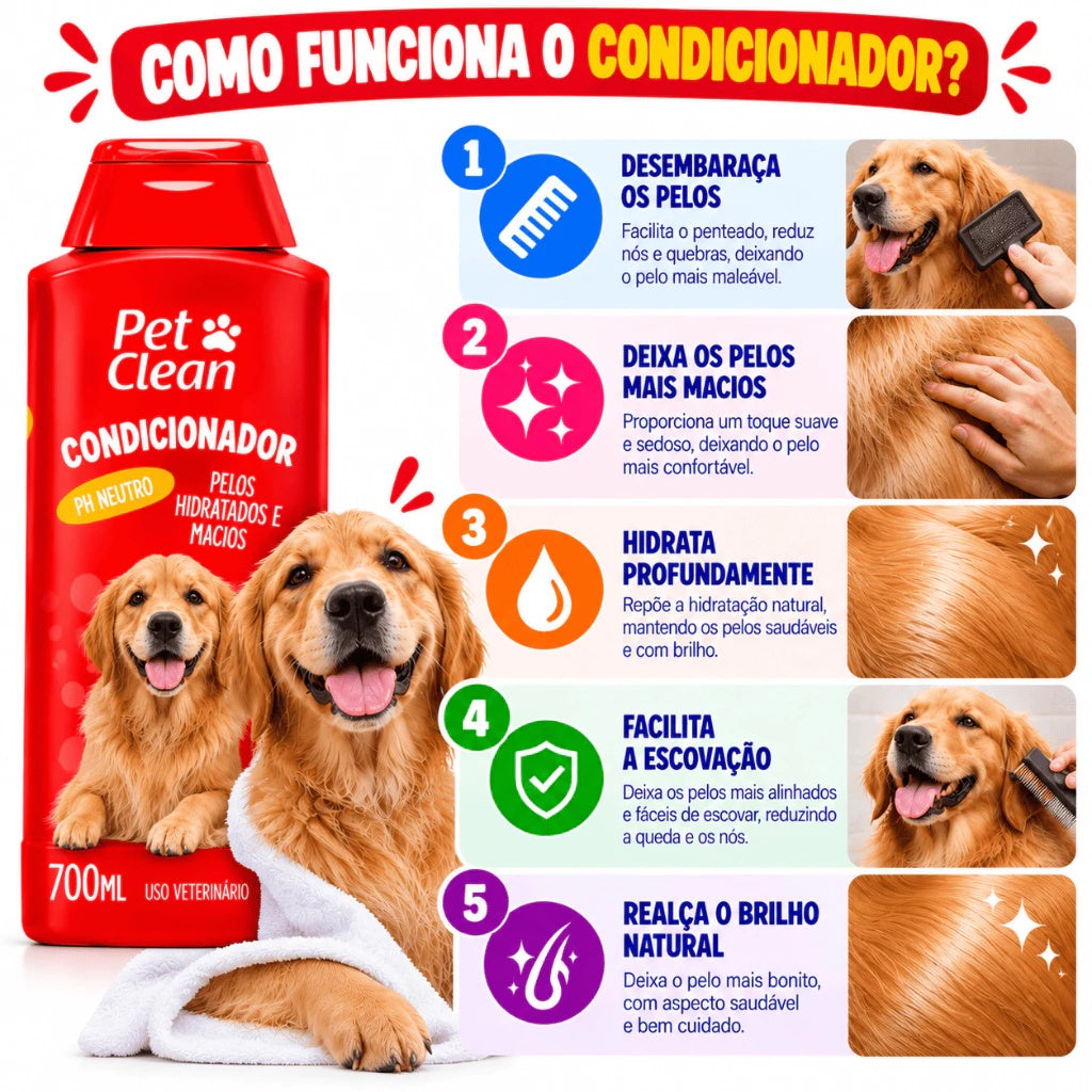 Kit Pet Shampoo 5 em 1 Creme Condicionador e Perfume Para Cachorro Pet Clean