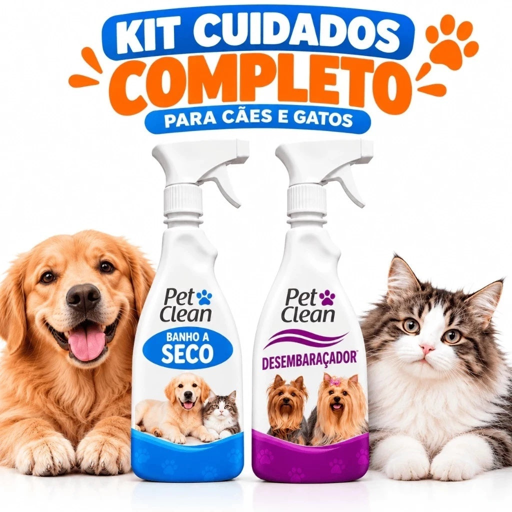 Kit Banho A Seco + Desembaraçador De Pelos Pet Clean 500ml