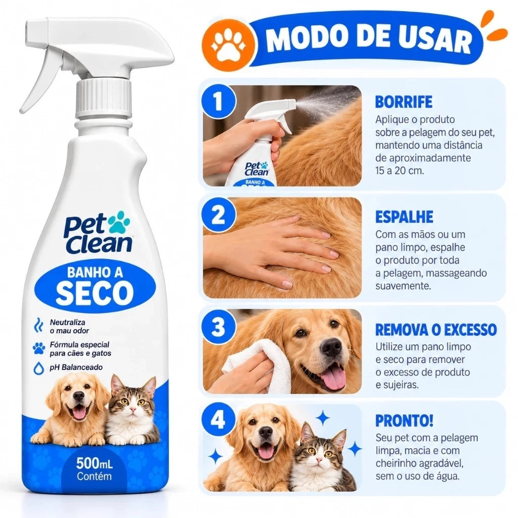 Kit Banho A Seco + Desembaraçador De Pelos Pet Clean 500ml
