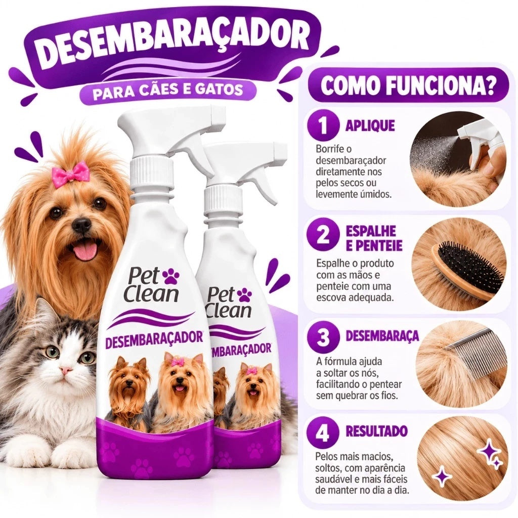 Kit Banho A Seco + Desembaraçador De Pelos Pet Clean 500ml