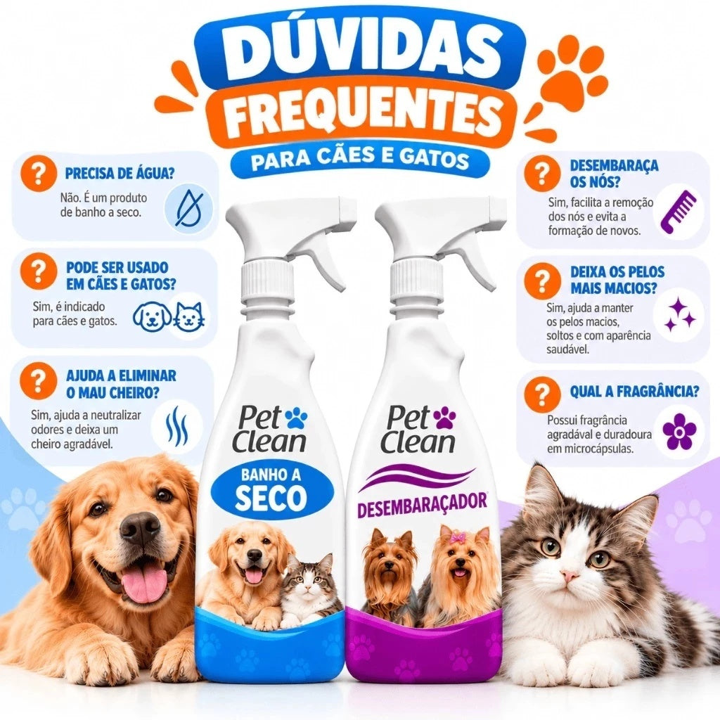 Kit Banho A Seco + Desembaraçador De Pelos Pet Clean 500ml