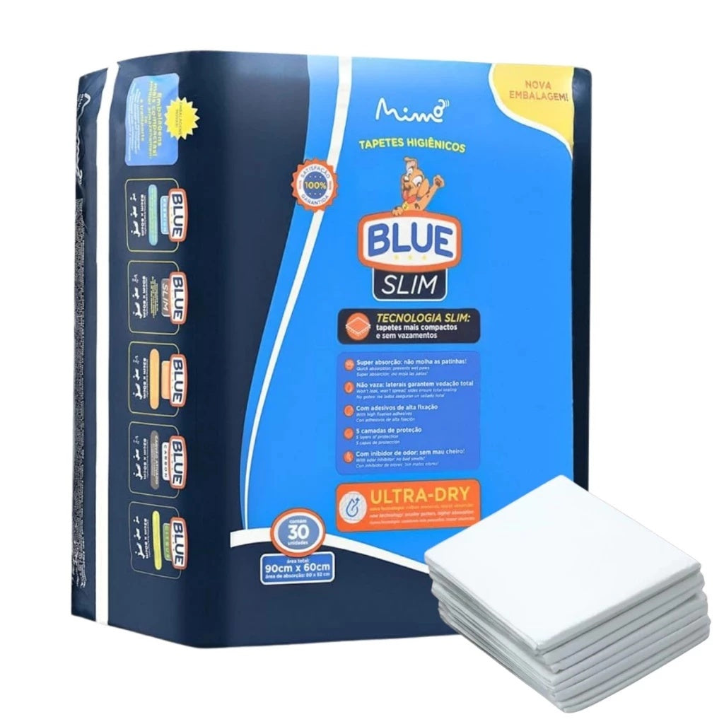 Tapete Slim Higiênico para Cães Blue Premium 90x60cm 30 Unidades